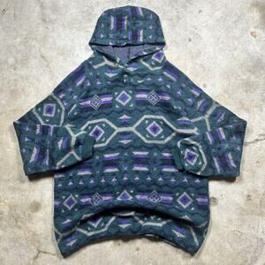 Vintage 90s Impact Aztec Tribal Pattern Knit Hoodie Sweater Size L